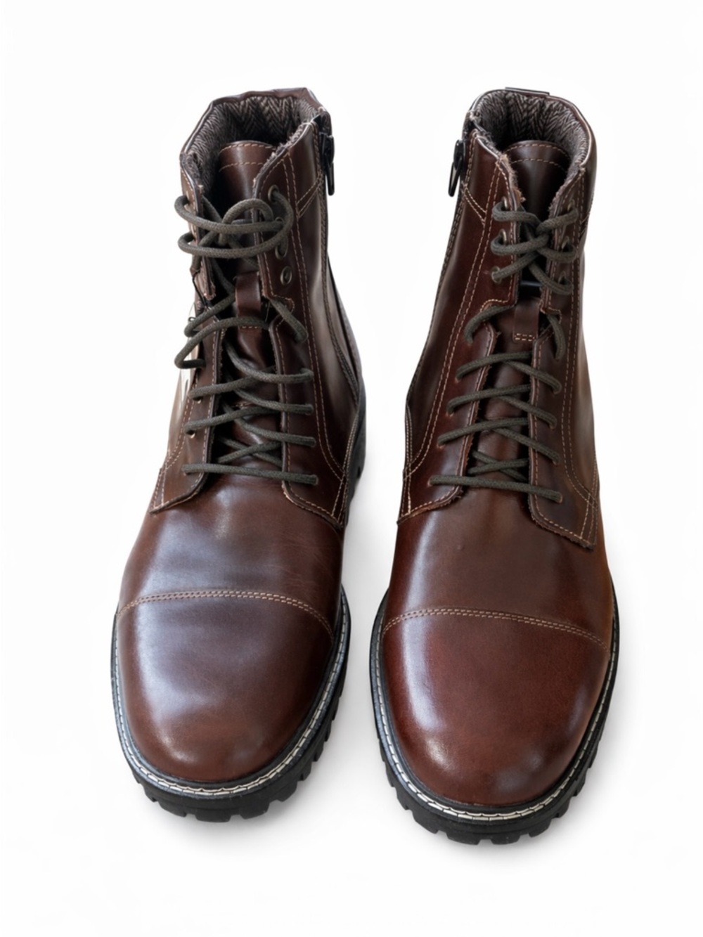 NWT Crevo Rye Chestnut Leather Boots Men’s Size 12 Lace Up Side Zip Memory Foam